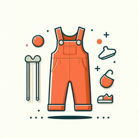 Vector illustration of children's overalls in doodle style.のイラスト素材