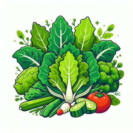 Vegetables. Vector illustration of lettuce, cucumber, tomato and onion.のイラスト素材