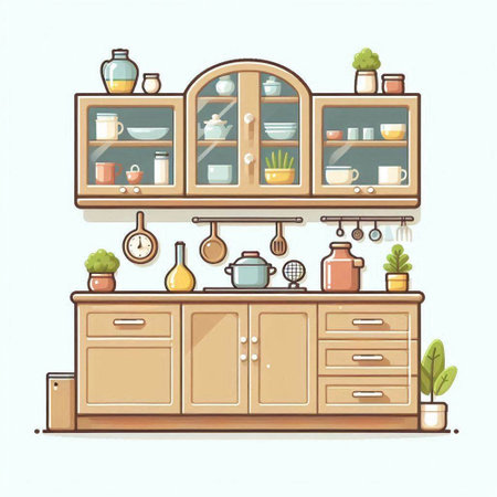 Kitchen furniture. Furniture in a flat style. Vector illustration.のイラスト素材