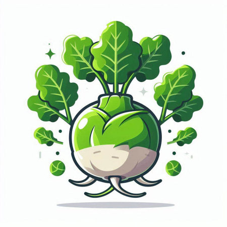 Kohlrabi vegetable cartoon character isolated on white background. Vector illustration.のイラスト素材