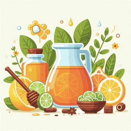 Lemonade with lemon and honey. Vector illustration in flat styleのイラスト素材