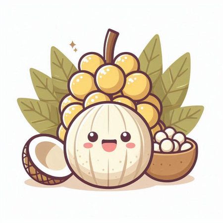 Cute cartoon fruit character with longkong. Vector illustration.のイラスト素材