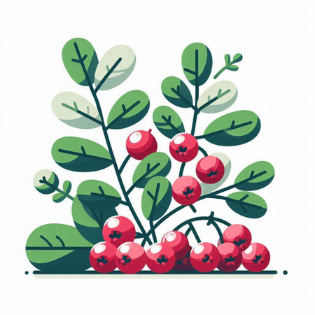 Cranberry branch with berries. Vector illustration in flat style.のイラスト素材