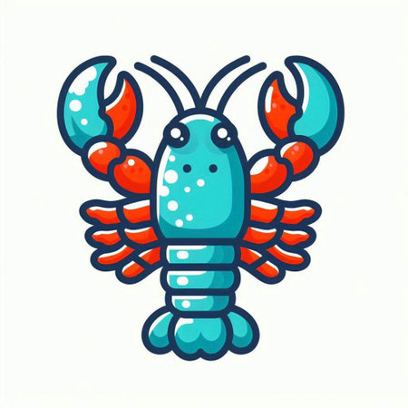 Cute cartoon lobster mascot isolated on white background. Vector illustration.のイラスト素材
