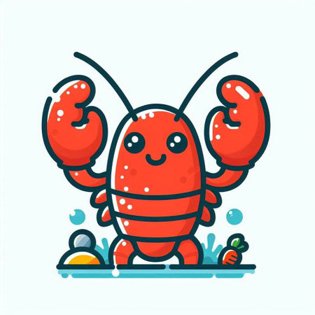 Cute cartoon lobster. Vector illustration in a flat style. Seafood.のイラスト素材