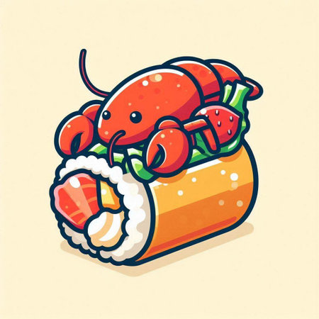 Illustration of sushi roll with crab and vegetables. Vector illustration.のイラスト素材