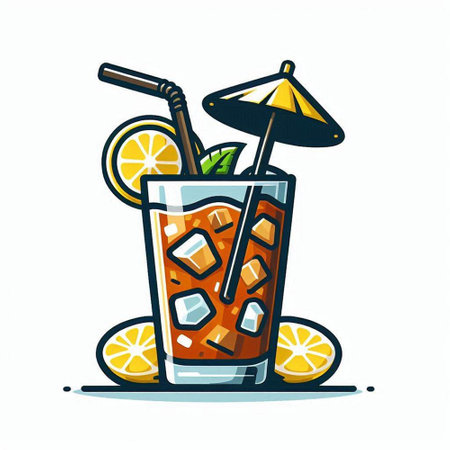 Cuba libre cocktail with lemon and straw. Vector illustration.のイラスト素材