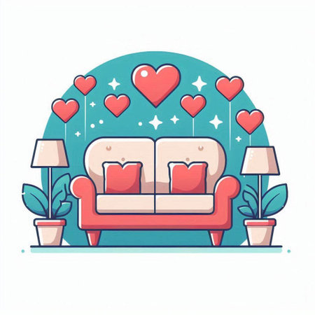 Valentine's day greeting card with sofa. Vector illustration.のイラスト素材