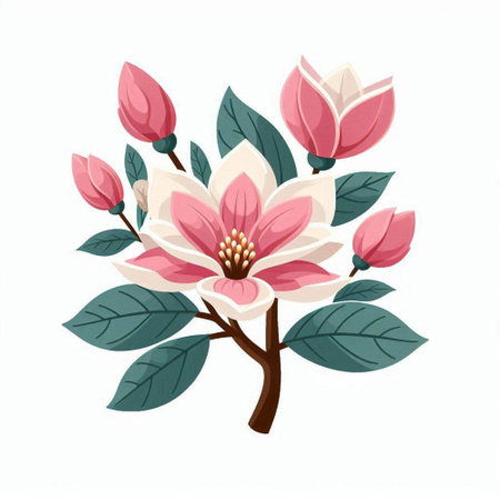 Magnolia flower isolated on white background. Hand drawn vector illustration.のイラスト素材