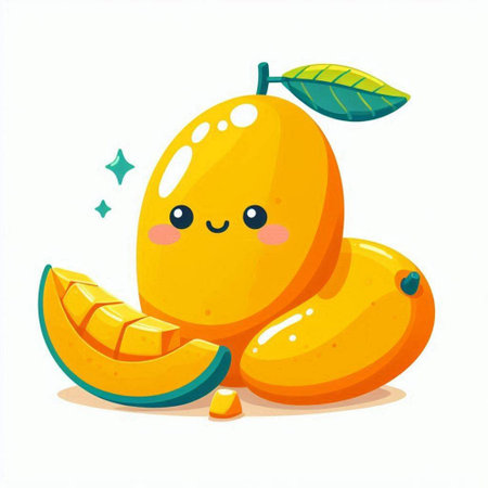 Cute cartoon mango character. Vector illustration isolated on white background.のイラスト素材