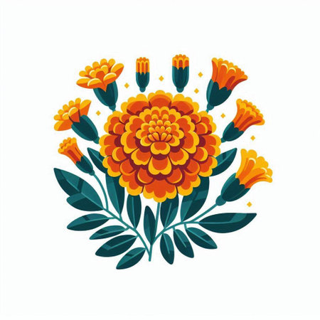 Marigold flowers bouquet isolated on white background. Vector illustration.のイラスト素材