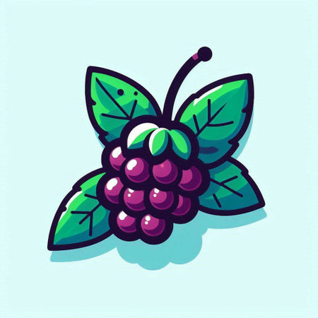 Blackberry icon with green leaves. Vector illustration in cartoon style.のイラスト素材