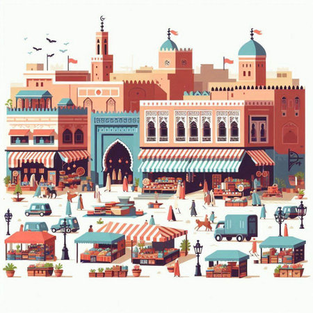 Arabian market in Dubai, United Arab Emirates. Vector illustration.のイラスト素材