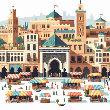 Illustration of the medina of Marrakech, Morocco.のイラスト素材