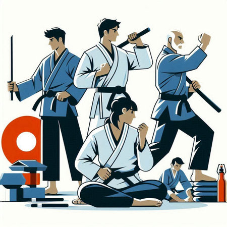 Vector illustration of people in kimono practicing martial arts. Martial arts.のイラスト素材