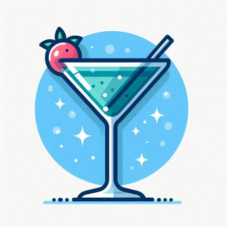Cocktail icon in flat style on blue background. Vector illustration.のイラスト素材
