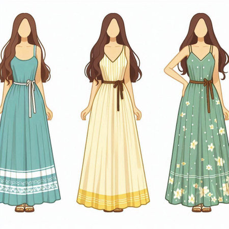 Women's dresses in different styles. Vector illustration on white background.のイラスト素材
