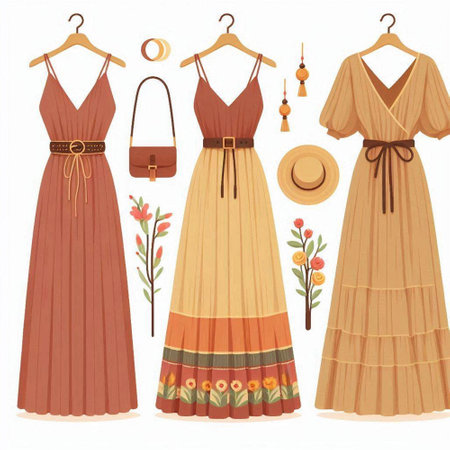 Set of women's dresses. Vector illustration in a flat style.のイラスト素材