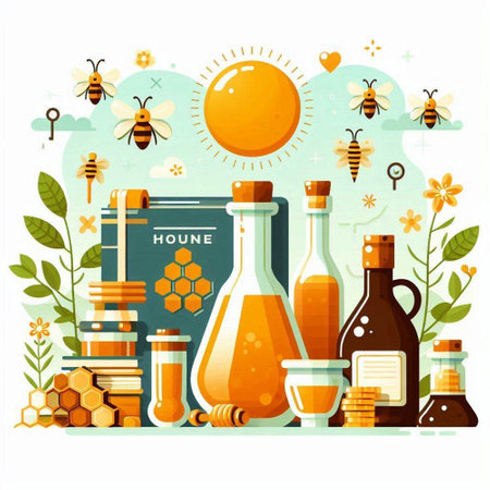 Flat vector illustration of apothecary and honey products.のイラスト素材