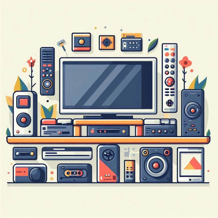 Flat design modern vector illustration concept of home music system with audio speakers and speakers.のイラスト素材