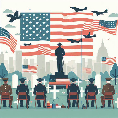 Vector illustration of a crowd of people with the american flag.のイラスト素材