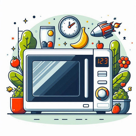Microwave oven in flat style. Vector illustration. Kitchen appliances.のイラスト素材