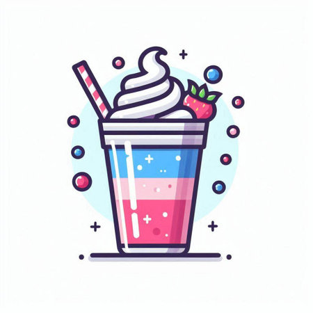 Strawberry milkshake with whipped cream in a glass. Vector illustration.のイラスト素材