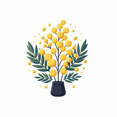 mimosa flowers in vase decoration icon vector illustration desingのイラスト素材