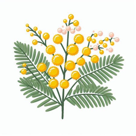 Mimosa flowers and leaves isolated on white background. Vector illustration.のイラスト素材