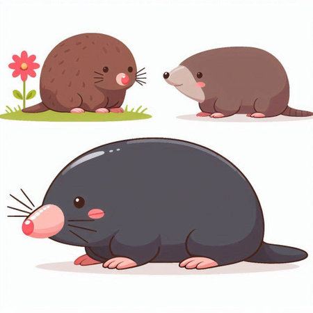 Cute cartoon mole and beaver. Vector illustration isolated on white background.のイラスト素材