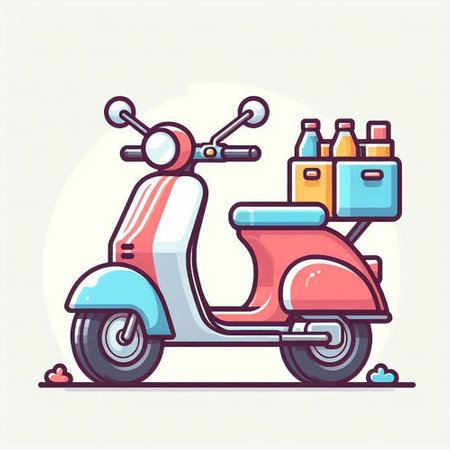Vintage scooter with bottles of beer. Vector illustration in flat styleのイラスト素材