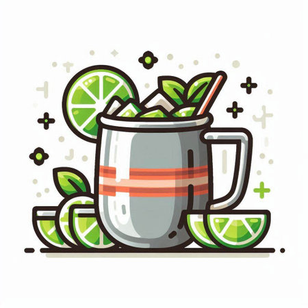 Mulled wine with lime and mint. Vector illustration in flat styleのイラスト素材
