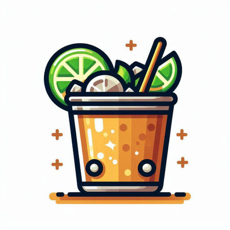 Cocktail with lime and ice. Vector illustration in flat styleのイラスト素材