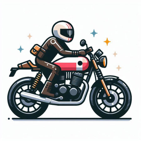 Biker with helmet on a motorcycle. Vector illustration in retro style.のイラスト素材