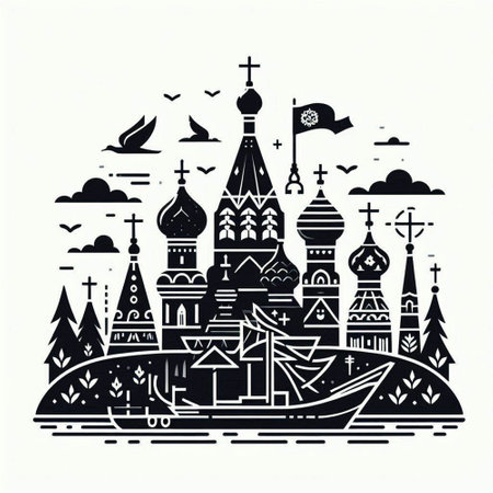 Orthodox church. Christian symbols. Monochrome vector illustration.のイラスト素材