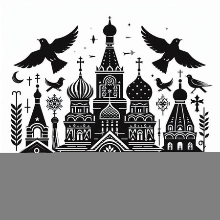 Church of the Intercession of the Blessed Virgin Mary, vector illustrationのイラスト素材