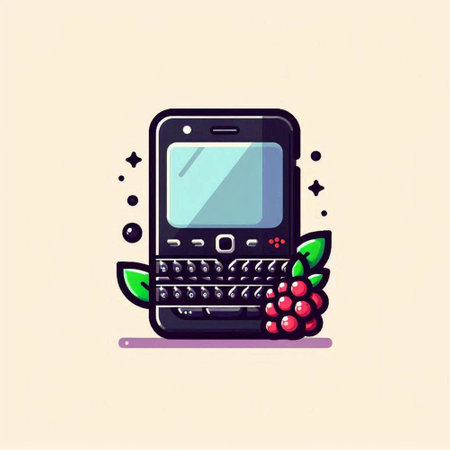 Vector illustration of a mobile phone with a bunch of red berries.のイラスト素材