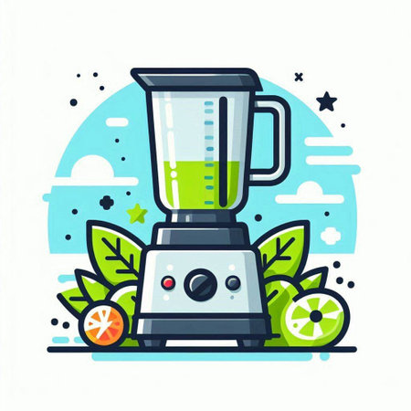 Blender with ingredients for making smoothies. Vector flat illustration.のイラスト素材