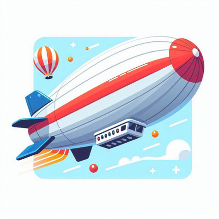 Airship in the sky. Vector illustration in flat cartoon style.のイラスト素材