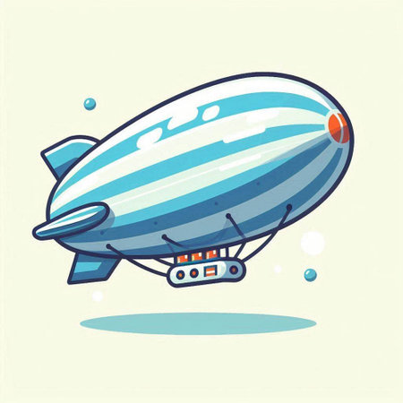 Illustration of a cartoon airship on a light blue background.のイラスト素材