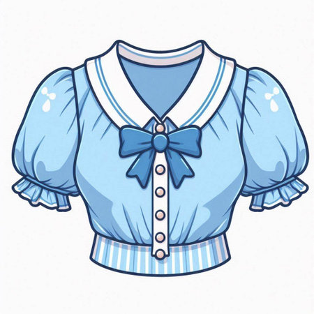 Illustration of a blue blouse with a bow on a white backgroundのイラスト素材