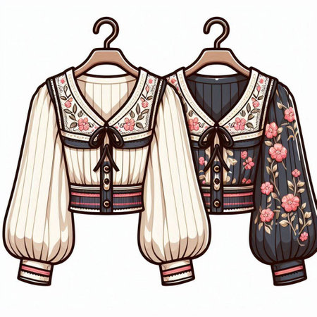 Illustration of traditional russian blouse with floral ornamentsのイラスト素材