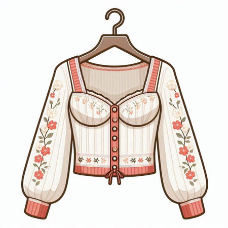 Illustration of a blouse with embroidery on a hangerのイラスト素材