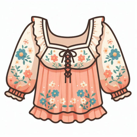 Illustration of a cute girl's blouse with floral pattern.のイラスト素材