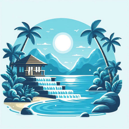 Tropical island in the sea. Vector illustration for your designのイラスト素材
