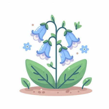 Flowering bellflower in the ground. Vector illustration in cartoon style.のイラスト素材
