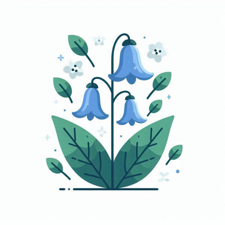 Bluebell flowers with leaves. Vector illustration in trendy flat style.のイラスト素材