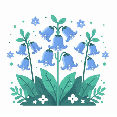 Bluebells and flowers isolated on white background. Hand drawn vector illustration.のイラスト素材