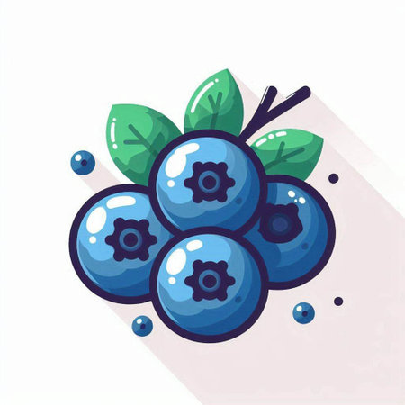 Blueberry icon. Vector illustration in flat design style with long shadowのイラスト素材