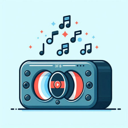 Vector illustration of retro radio with music notes. Flat style design.のイラスト素材
